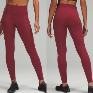 NWOT Lululemon Fast & Free High-Rise Tight 25" *Brushed Nulux Mulled Wine Size 8